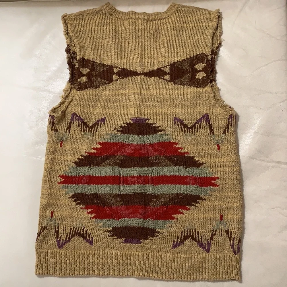 Ralph Lauren Tan Southwestern V-Neck Knit Vest with Red & Olive Motif - Picture 8 of 10
